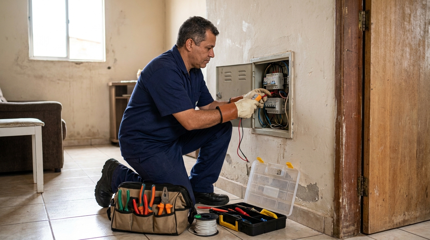 Eletricista com ferramentas em Americana‑SP